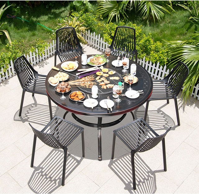 Large Iron BBQ Fire Pit Table