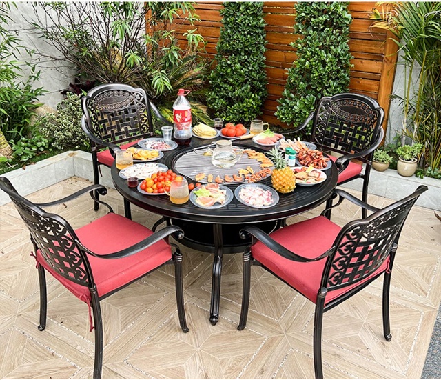Large Iron BBQ Fire Pit Table